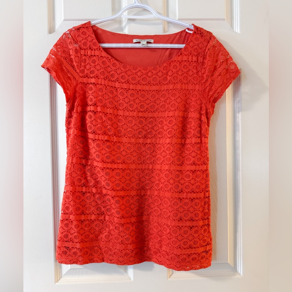 #61 Banana Republic Orange Fitted Embellished Blouse Size 8, ptp 17”